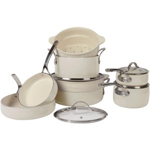 Bloomhouse 12 Piece Aluminum Enamel Cookware Set w/ Non-stick Non-toxic Ceramic Interior and Ceramic Steamer Insert - 1 of 4