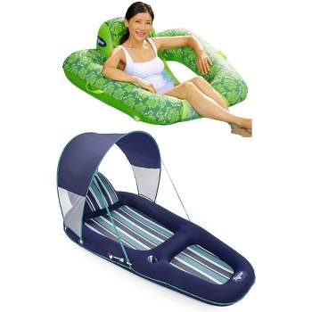 Aqua Leisure Inflatable Swimming Pool Lounger Chair Float with Canopy and Zero Gravity Inflatable Swimming Pool Recliner Mesh Seat Float, Blue