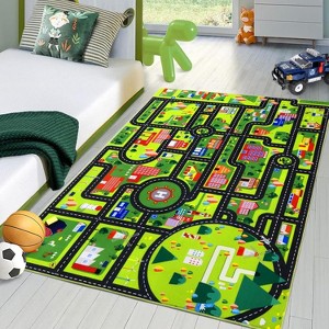 Urban Street Design Kids Play Mat with Non-Slip Backing, Soft Plush Carpet for Children's Playroom, Nursery and Bedroom Floor Decor - 1 of 4