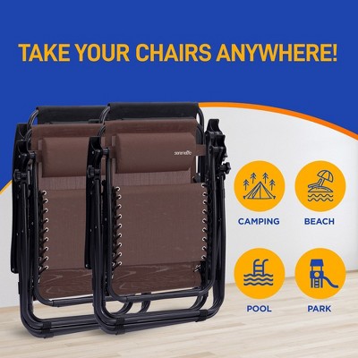 Brown Adjustable Zero Gravity Lounger Set with Cushions