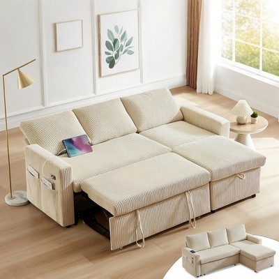 Vipbear 81 in Sectional Sofa Bed with Pull Out Bed,L-Shaped Couch Sleeper Sofa with Reclining Backrest,Reversible Storage Chaise,Tool-Free Assembly