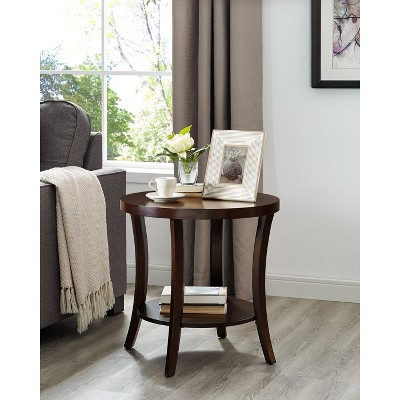 Roundhill Furniture Perth Round End Table with Shelf, Espresso