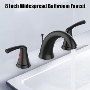 Acekool Matte Black Widespread Bathroom Sink Faucet with Dual Handles and Stainless Steel Pop-Up Drain, 3 Hole Installation - 1 of 4