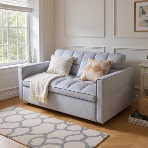 Sapphtopaz Corduroy Couch Sofa - Double Sleeper with Pull-Out Bed, 2 Pillows & Side Storage, Upholstered Furniture for Living Room, Bedroom & Guest - 1 of 4