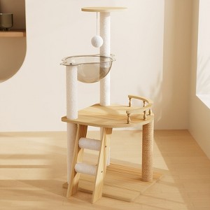 Okak Modern Multi-Level Wooden Cat Tree Tower for Indoor,Cat Condo with Acrylic Hammock & Top Perch & Scratching Posts - 1 of 4