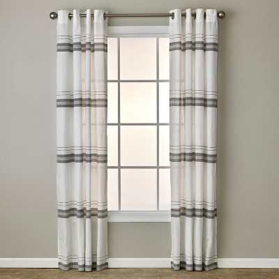Gray and White Light-Filtering Polyester Grommet Window Panels