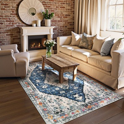 Lahome Boho Traditional 4'x6' Area Rugs Ultra-Thin Soft Washable Rugs for Living Room Non-Shed Print Indoor Carpet for Bedroom Playroom Nursery