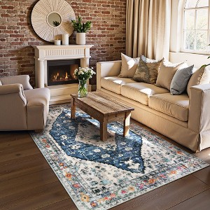 Lahome Boho Traditional 4'x6' Area Rugs Ultra-Thin Soft Washable Rugs for Living Room Non-Shed Print Indoor Carpet for Bedroom Playroom Nursery - 1 of 4