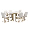 Dining Table Set for 6 Faux Marble Kitchen Table Set with 6 Upholstered Dining Chairs, 7-Piece, White+Golden - 2 of 3