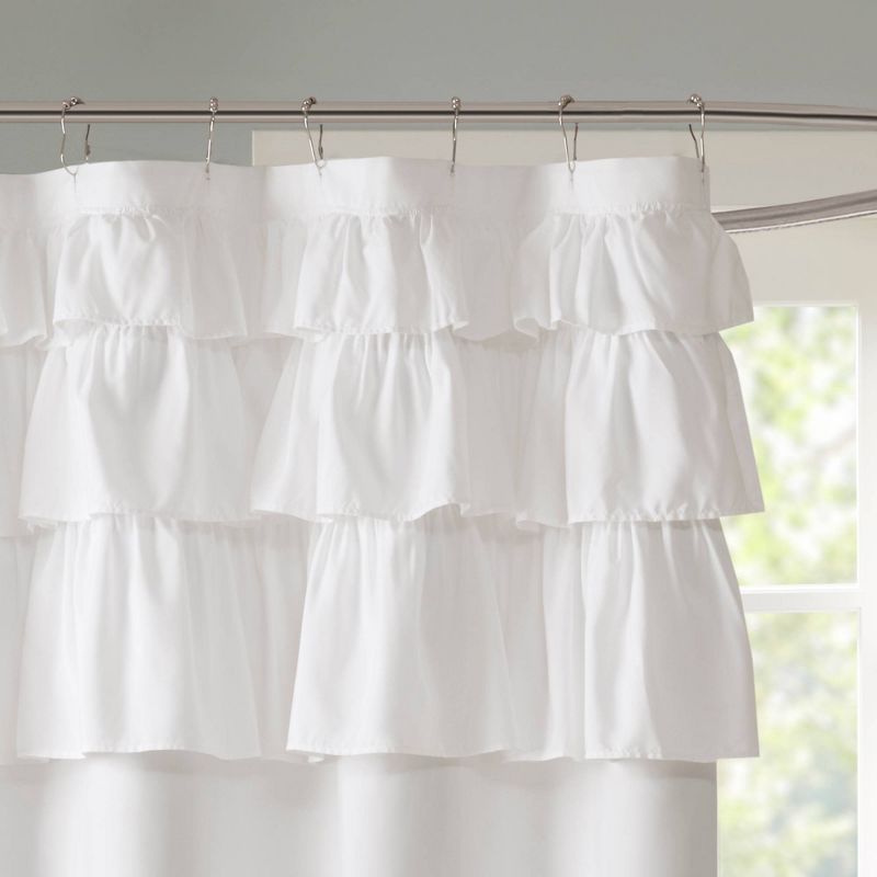 Abby Ruffle Shower Curtain Solid White, 3 of 5