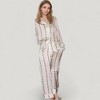 Anna-Kaci Lounge Women's Vertical Chain Print Pajama Set with Long Sleeve Notch Collar Button Down Top and Silky Relaxed Woven Pants - 4 of 4