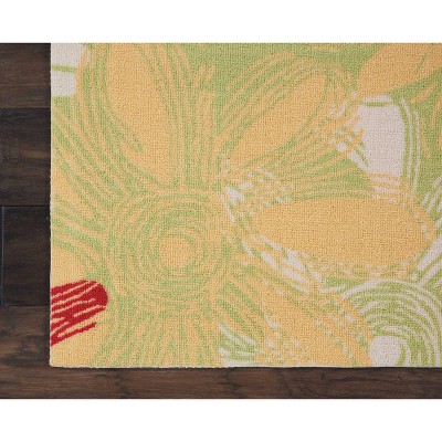 Green Floral Synthetic Non-Slip Easy Care Area Rug