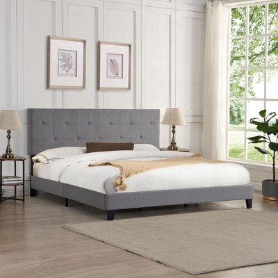 NicBex Full/Queen/King Upholstered Bed Frame with Tufted Headboard,Platform Bed Frame with Wood Slats Support,No Box Spring Needed,Easy Assembly