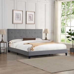 NicBex Full/Queen/King Upholstered Bed Frame with Tufted Headboard,Platform Bed Frame with Wood Slats Support,No Box Spring Needed,Easy Assembly - 1 of 4