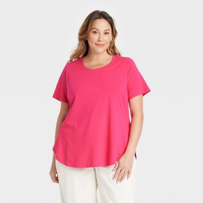 Women's Short Sleeve Scoop Neck Drapey T-Shirt - Ava & Viv™ Dark Pink 4X