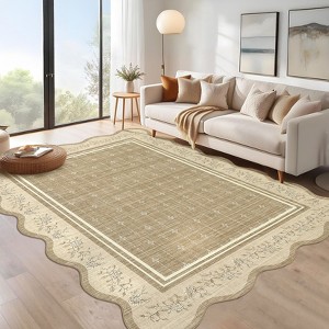 Garvee Area Rugs for Living Room Bedroom Scalloped Floral Bordered Rug Soft Non Slip Low Pile Indoor Carpet - 1 of 4