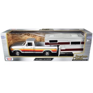 1979 Ford F-150 Custom Truck Silver Met w/Stripes w/Camper Shell "American Classics" Series 1/24 Diecast Model Car by Motormax - 1 of 3