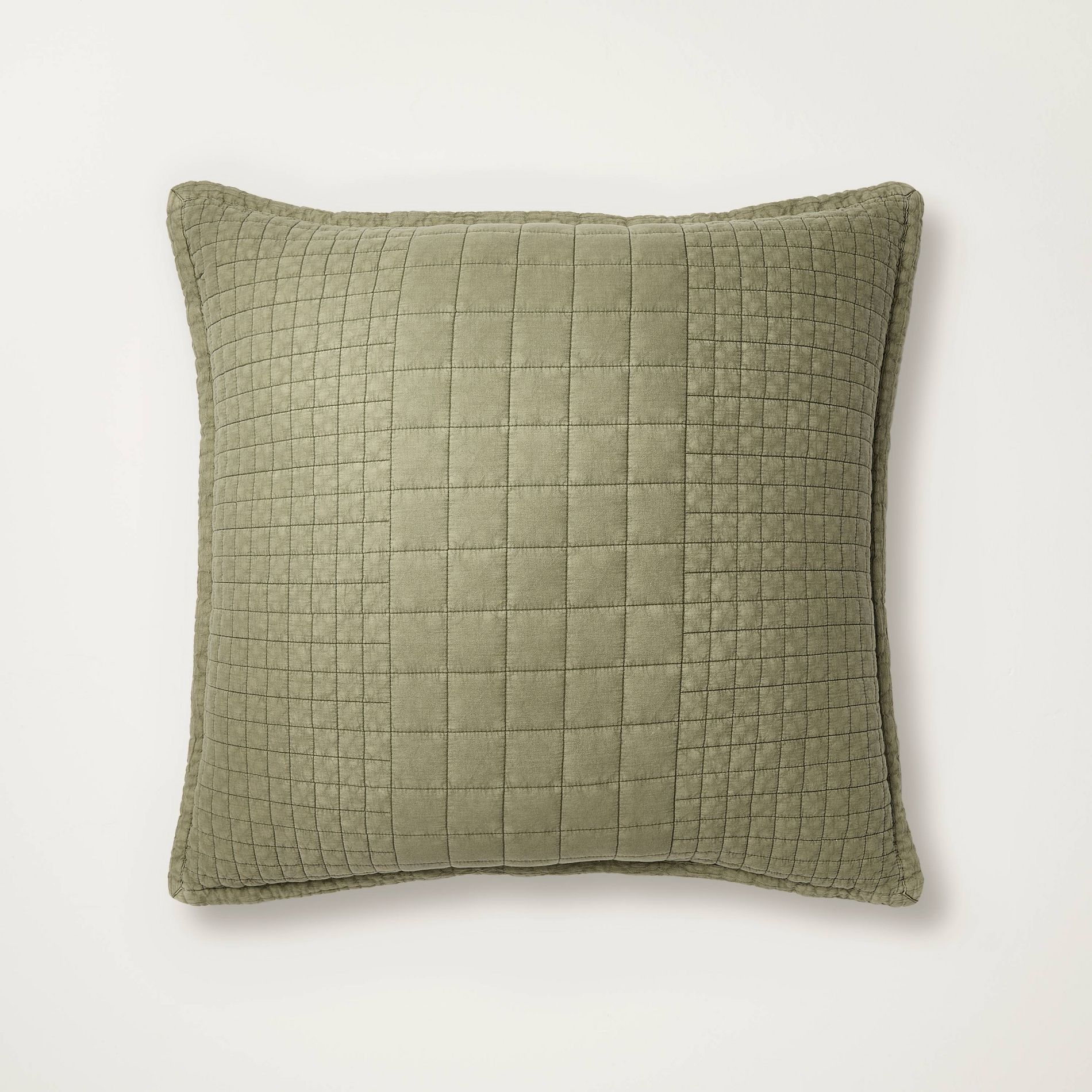 26"x26" Quilt Euro Square Throw Pillow Green - Hearth & Hand™ with Magnolia