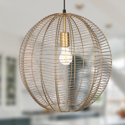 Antique Brass Globe Shade Pendant Light with Adjustable Height