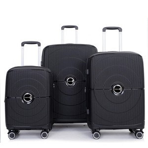 SEVOBAL Luggage 3 Piece Set Expandable Hardshell Suitcase with Double Spinner Wheels for Travel, Black, 19.88"*12.2"*29.72" - 1 of 4