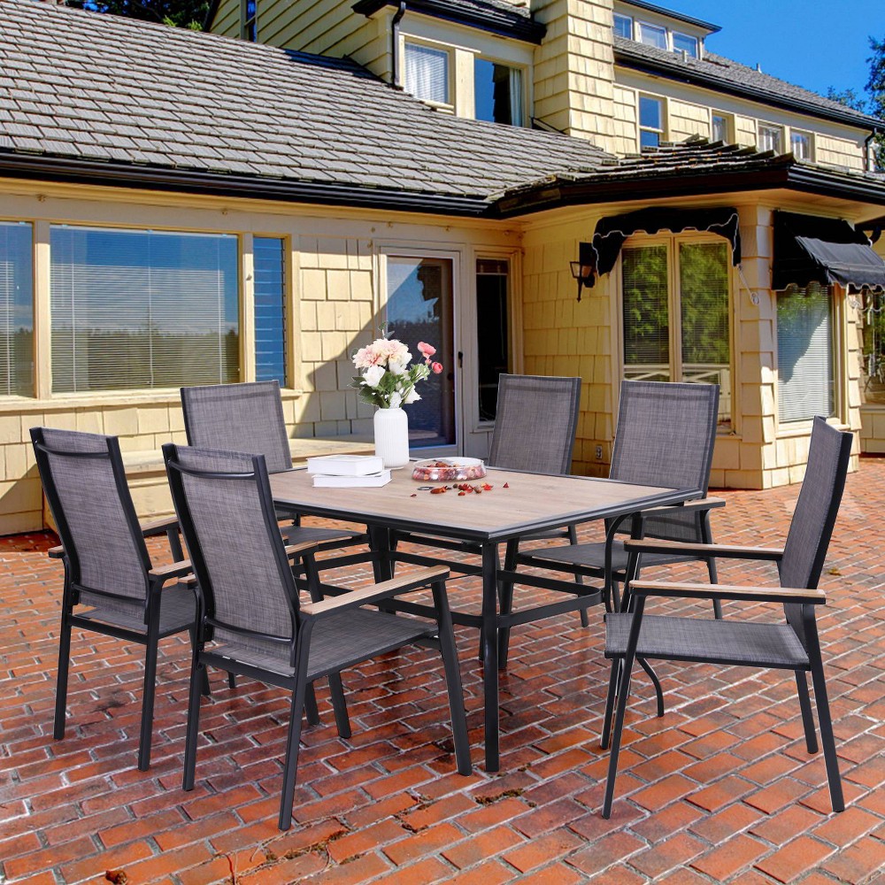 7pc Patio Set with Steel Table & Aluminum Frame Sling Chairs - Captiva Designs