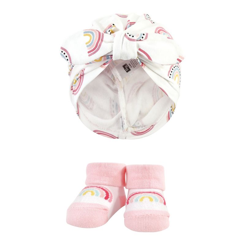 Hudson Baby Infant Girl Turban and Socks Set, Modern Rainbow, One Size, 4 of 5