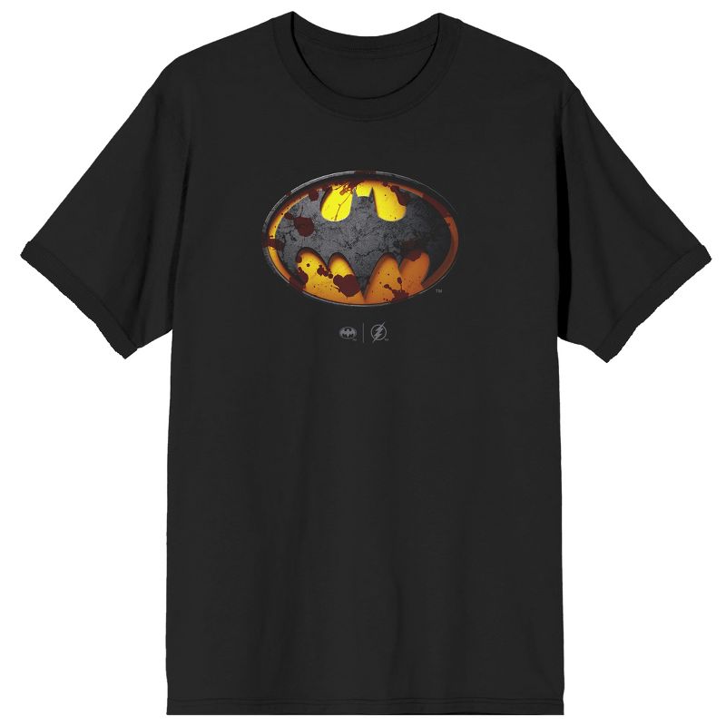 The Flash Movie Splattered Batman Logo Crew Neck Short Sleeve Black Men's T-shirt, 1 of 4