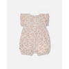Deux par Deux Girl Cotton Pointelle Romper with Frills Printed White and Pink Flowers - 2 of 3