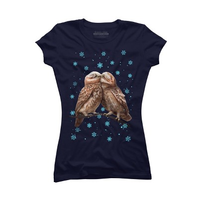 Junior's Design By Humans Christmas owl By kodamorkovkart T-Shirt