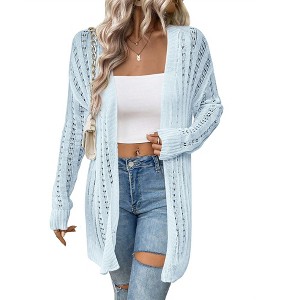 BLUEMING Womens Long Sleeve Lightweight Open Front V-Neck Casual Cardigan Sweaters Outerwear - 1 of 4