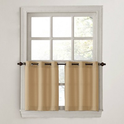 Taupe Sheer Grommet Kitchen Curtain Tier Pair, 24 Inch