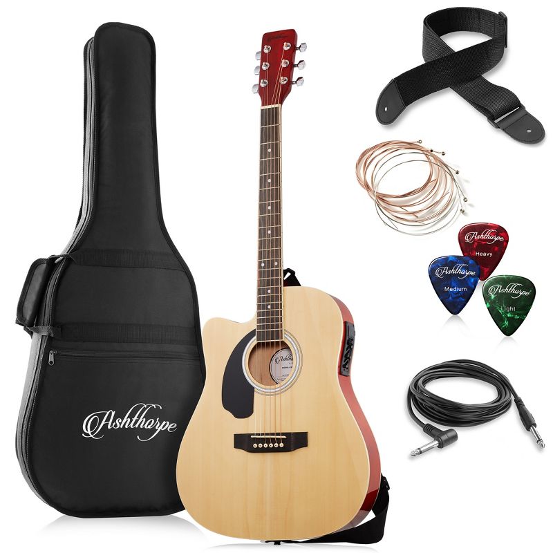 Ashthorpe Left-Handed Full-Size Cutaway Thinline Acoustic Electric Guitar Package with Premium Tonewoods, 1 of 8