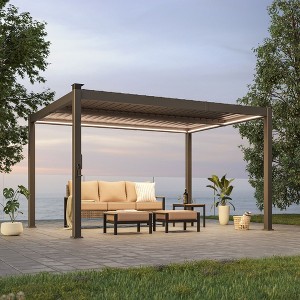 Sonkuki LED Louvered Pergola Aluminum Pergola Modern Outdoor Pergola with Adjustable Roof - 1 of 4