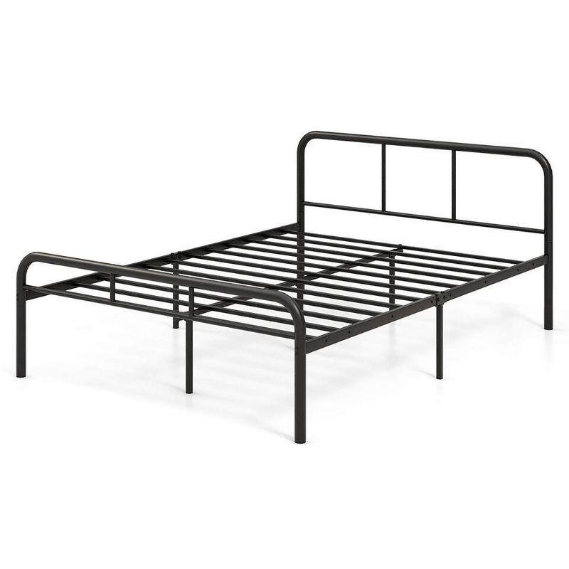 Tangkula Full Size Bed Frame Metal Platform Bed Base w/ Headboard & Footboard Black, 1 of 11