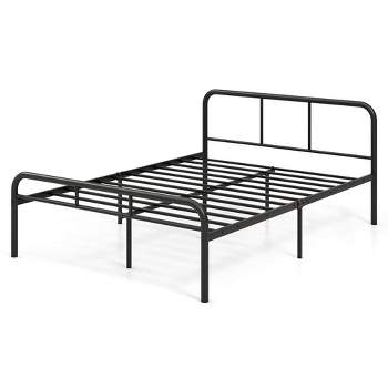 Tangkula Full Size Bed Frame Metal Platform Bed Base w/ Headboard & Footboard Black