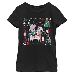 Girl's Peppa Pig Christmas Unicorn T-Shirt - 1 of 4