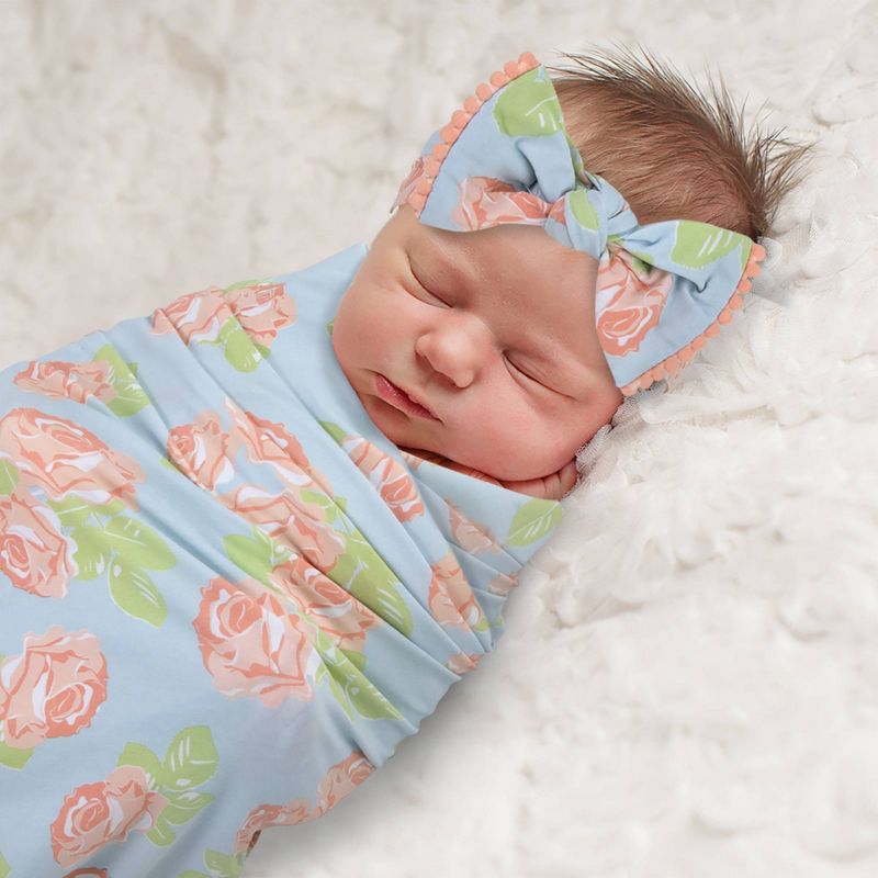 Baby Essentials Floral Swaddle Blanket and Headband Set, 3 of 4