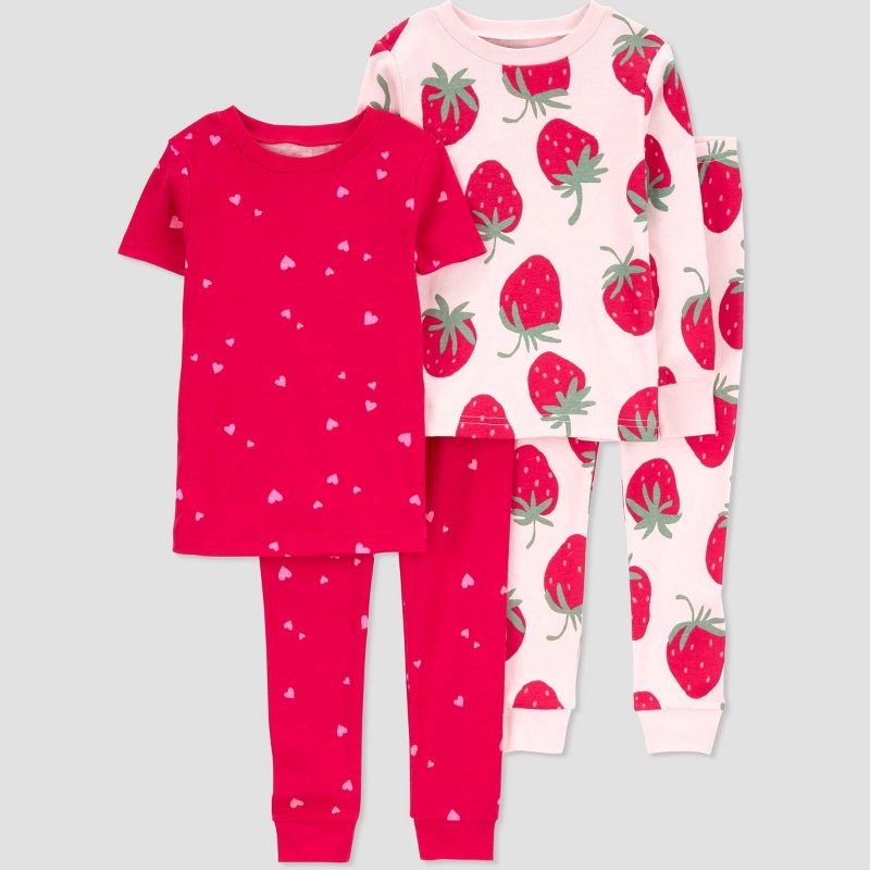 Carter&#39;s Just One You&#174; Toddler Girls&#39; Strawberries &#38; Heart Printed Pajama Set - Red/Pink, 1 of 7