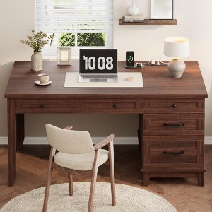 53.5" Executive Desk with 4 Drawers, Farmhouse Home Office Desk with File Cabinet, Wooden Computer Writing Desk for Study, Conference Table - 1 of 4