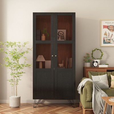 Famapy 2-Doors Display Cabinet with Acrylic Doors and Metal Legs