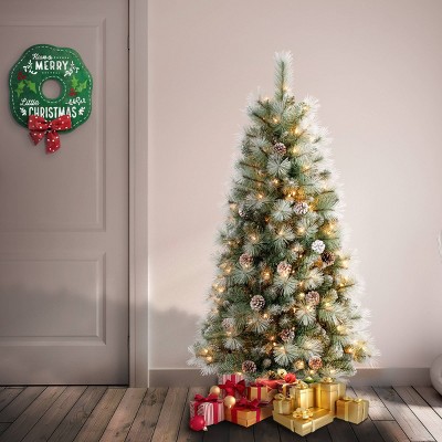 4.5ft Pre-Lit White Pine Artificial Christmas Tree with Clear Lights