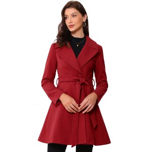Allegra K Women's Elegant Notched Collar Single Belted Winter Long Coat - 1 of 4