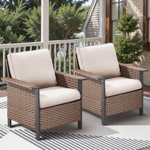 Belord 2-Piece All-Weather Aluminum Wicker Patio Chair Set with Olefin Cushions, Durable Outdoor Conversation Seating for Modern Patios - 1 of 4
