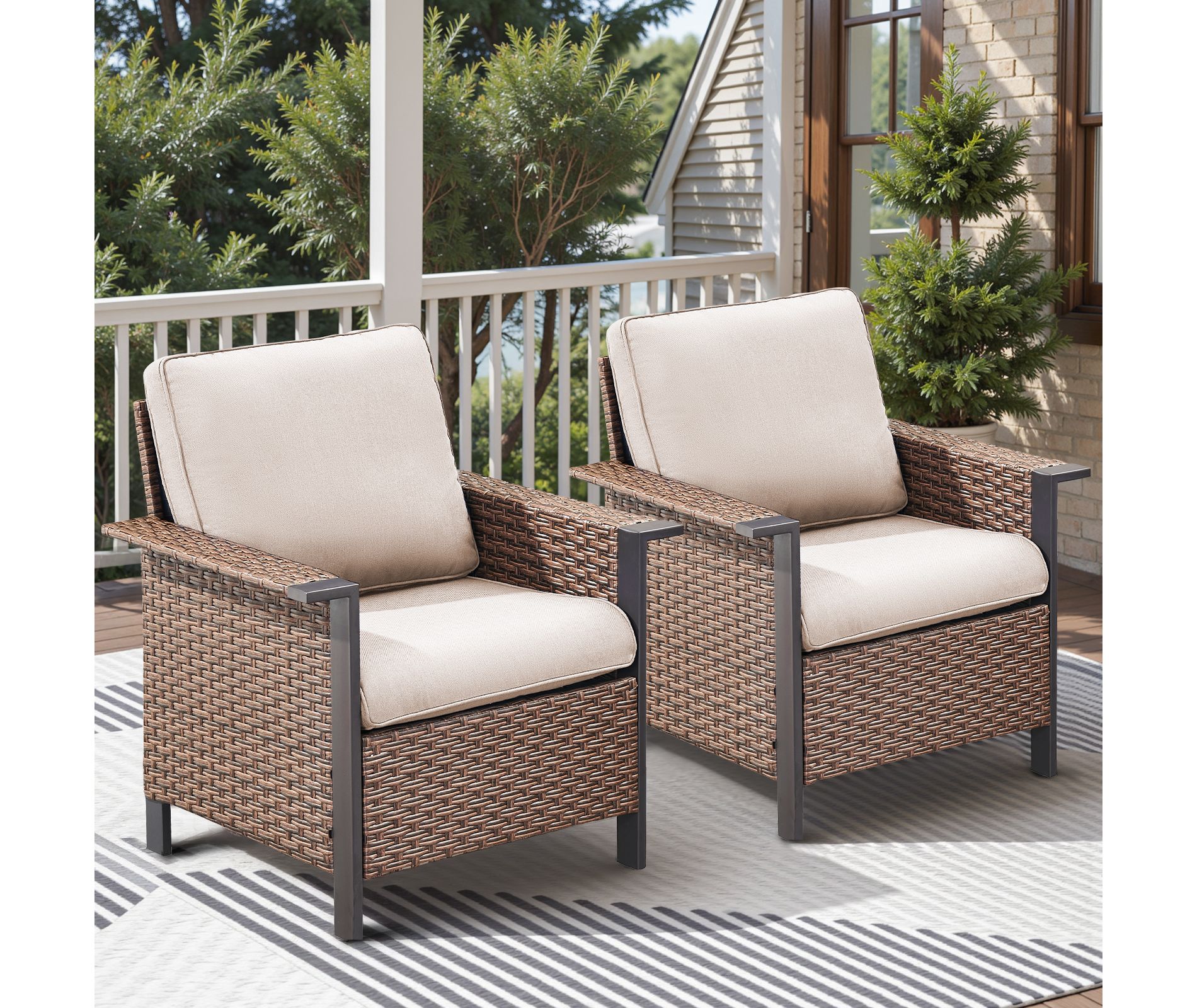 Belord 2-Piece All-Weather Aluminum Wicker Patio Chair Set with Olefin Cushions, Durable Outdoor Conversation Seating for Modern Patios