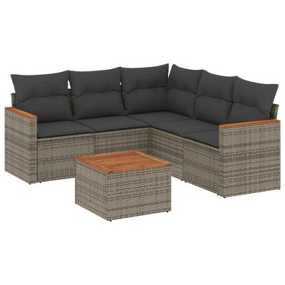 vidaXL 6 Piece Patio Sofa Set with Cushions - Gray With Table