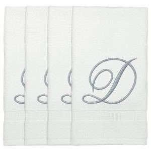 BC BARE COTTON Monogrammed Fingertip Towels, Personalized Gift, 11 x 18 Inches - Set of 4 - White - Silver Script - 1 of 1