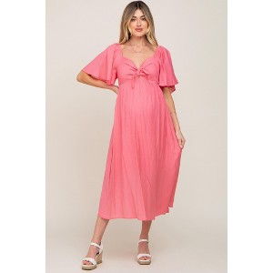 Pinkblush Coral Front Tie Ruffle Sleeve Maternity Midi Dress - 1 of 4