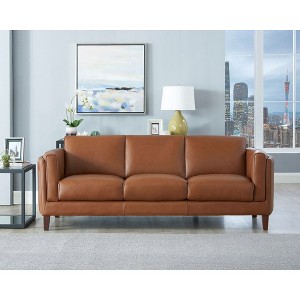 VASIP Leather Sofa - Genuine Top-Grain Leather, 3-Seater Couch with Reclining Function, Dark Brown, Free Assembly Included - 1 of 4