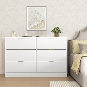 GDFStudio Noa 47" Modern Wooden Long Dresser with 6 Drawers and Golden Handles - 1 of 4