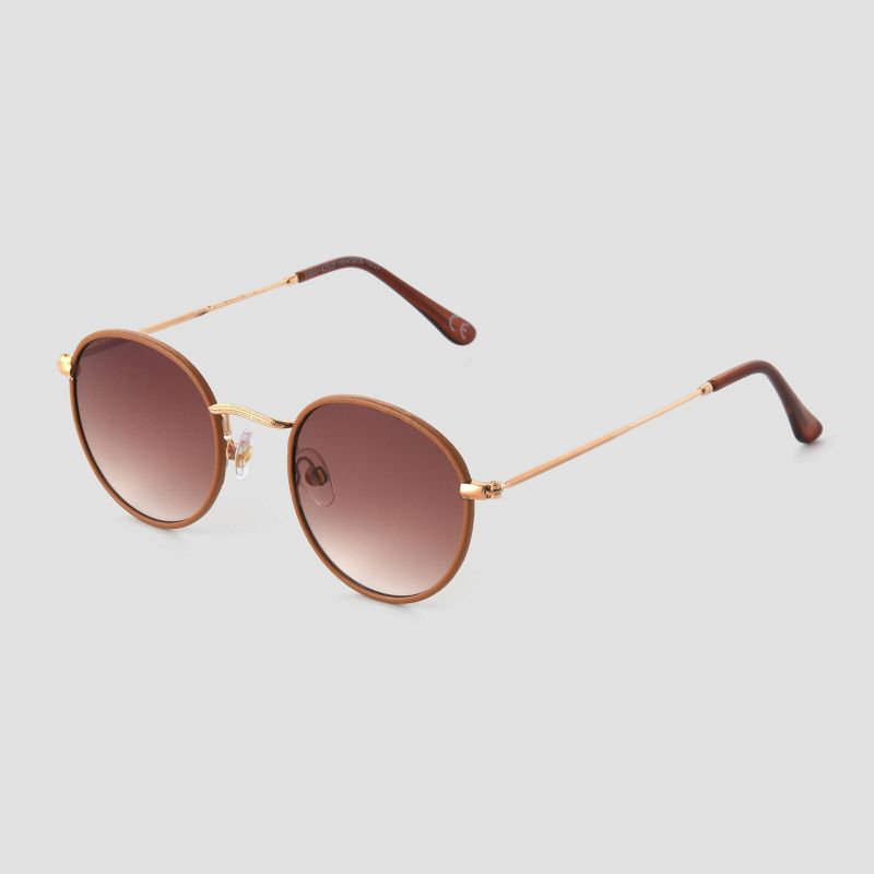 Women&#39;s Vegan Leather Wrapped Round Sunglasses - Universal Thread&#8482; Caramel/Gold, 3 of 6